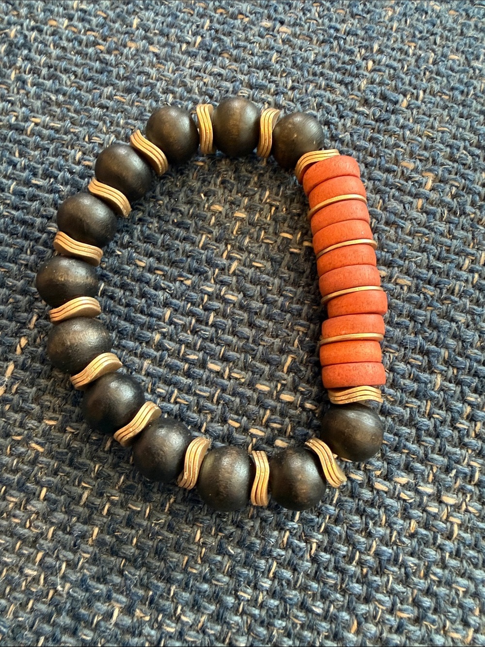 Plunder Black Bead Bracelet with Burnt Orange Disks
